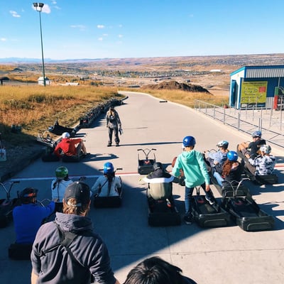 An overview shot of the Downhill Karting Calgary instruction area.